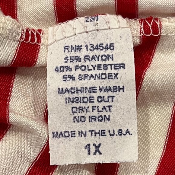 Melissa Masse 'Rosie the Riveter' Striped T-Shirt, USA, Red White, 1X - Picture 5 of 11